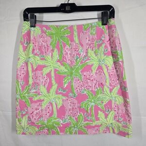 Vintage Y2K‎ Lilly Pulitzer Skirt Size 6 Taboo Print Pink Elephant Preppy